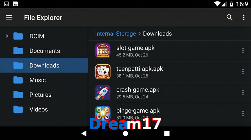 Main screen of Dream17 gameapk page for PK players